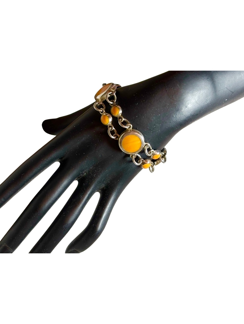 Vintage Sterling Silver Orange Agate Bracelet – 27 g – Purchased in Mexico 1998